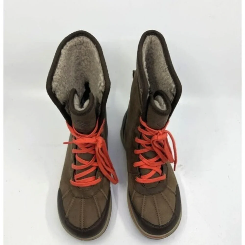 Columbia Winter Boots Youth Size‎ 4 Brown Orange Excellent Waterproof Faux Fur